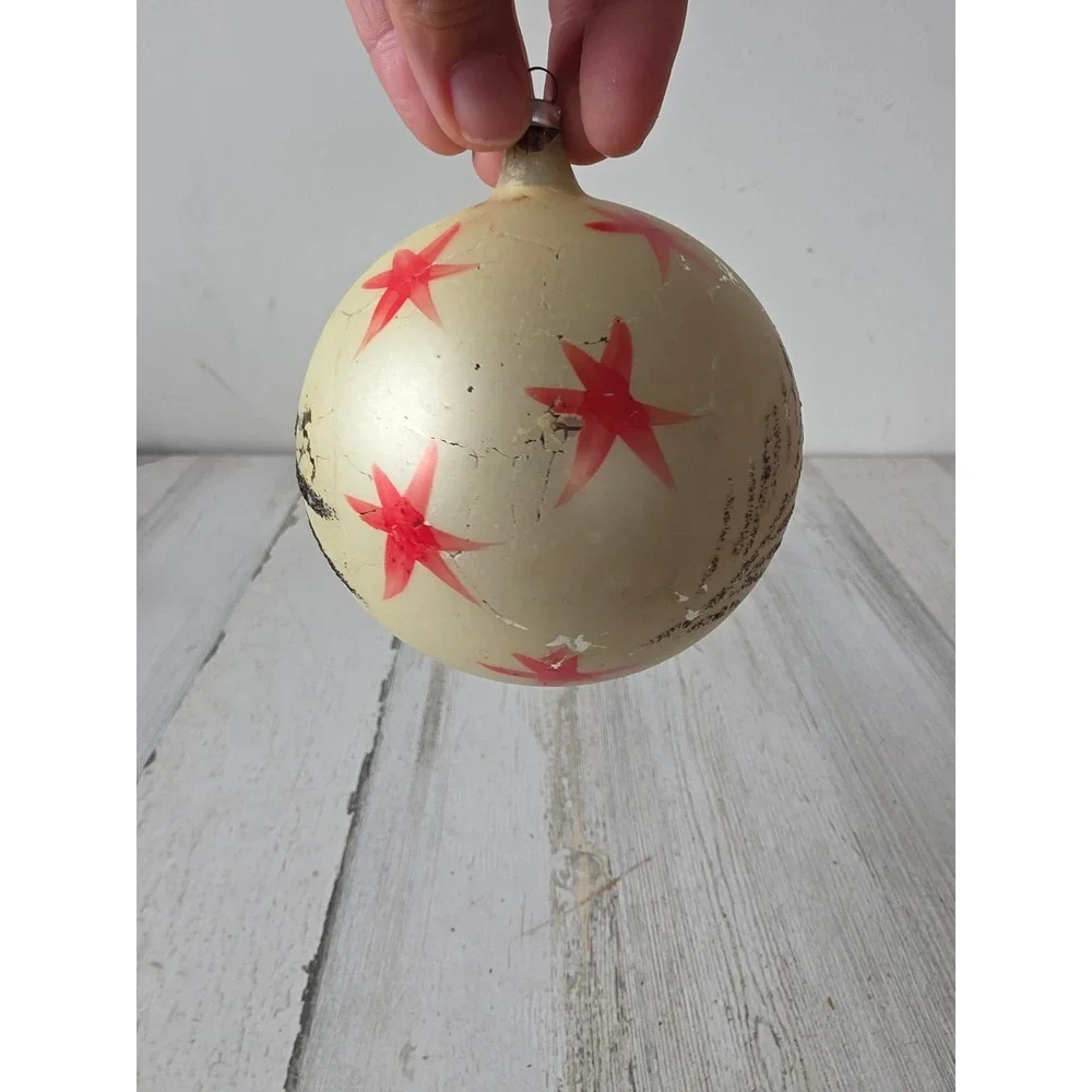 Vintage West Germany jumbo star ball ornament glass flower fern tree Xmas